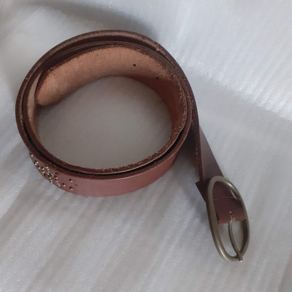 SOUTHERN -STYLE SMOKED BROWN 100%LEATHER  BELT WITH STUDS , RETRO LOOK - Picture 2 of 4